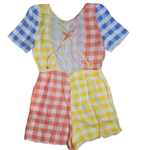 Anthropologie Farm Rio Gingham Contrast Romper red, yellow, blue, white, size M - Picture 7 of 11